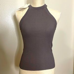 Zara Grey Mock Neck Ribbed Tank